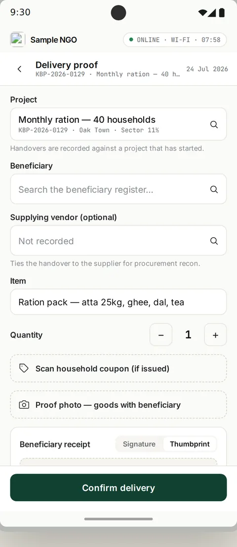 Field Force App delivery screen